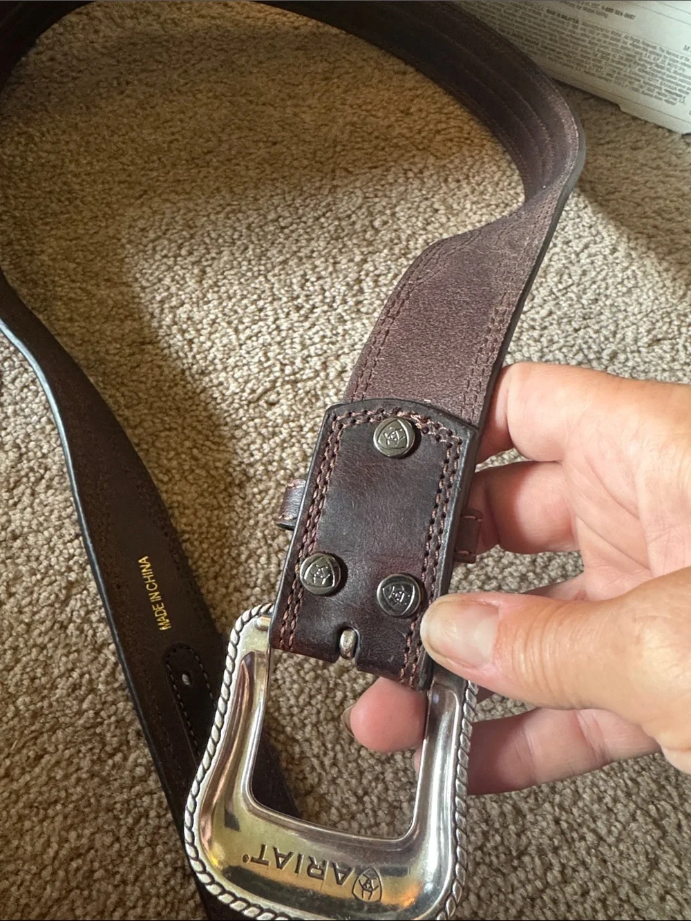Ariat Dark Brown Leather Western Belt with Engraved Silver Buckle